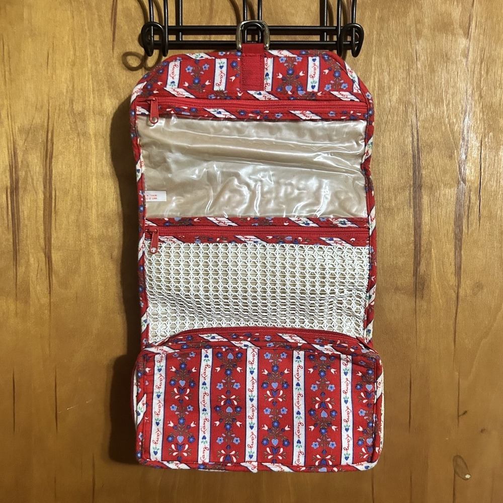 Vintage Lanz Cosmetic Toiletries Travel‎ Bag Kit Floral Stripe Print